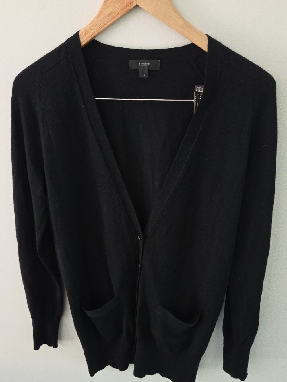 J. Crew 100% Merino Wool Black V-Neck Button Front Cardigan with Pockets - Picture 8 of 9